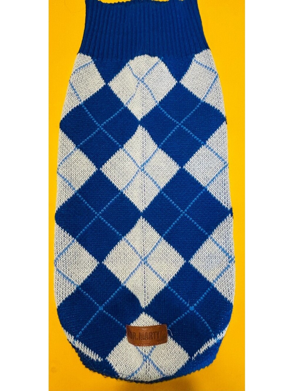 Dr Marty Dog Sweater Size Large L Royal Blue Argyle Knit Pet Clothes Pullover